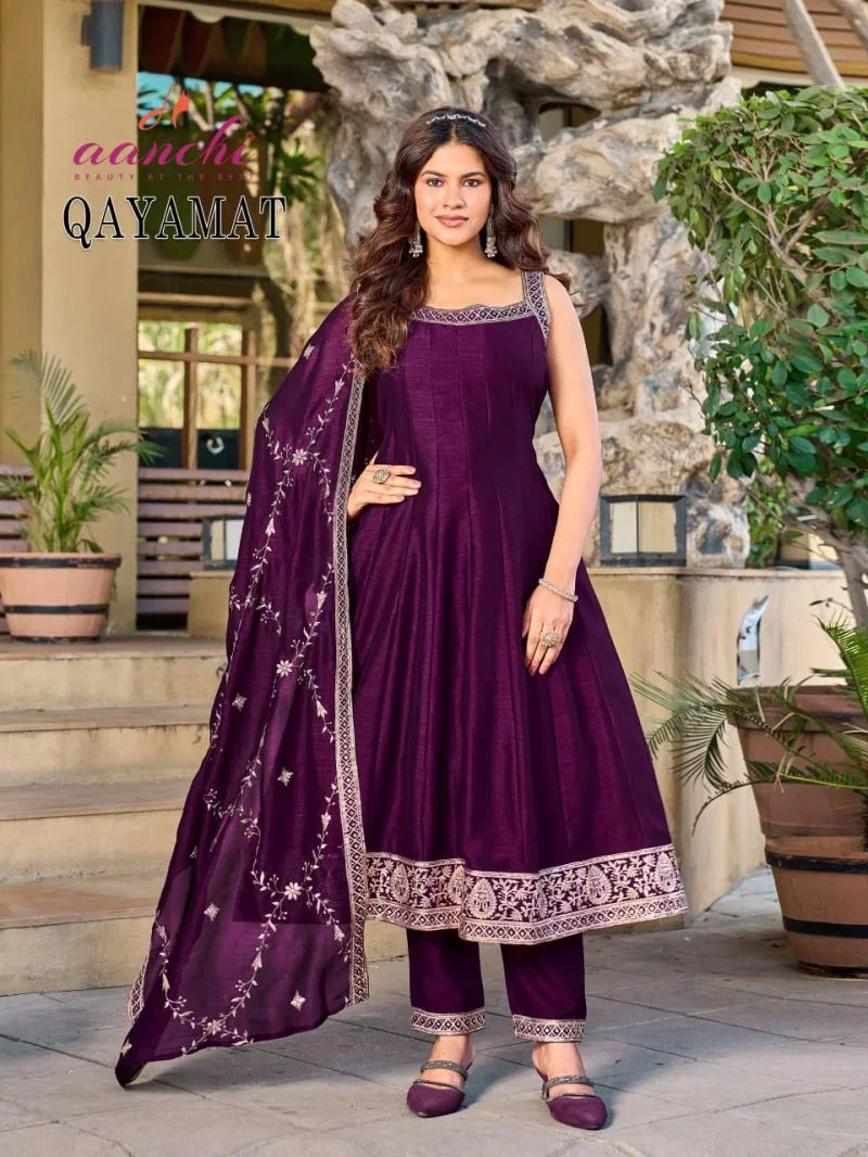 Aanchi Qayamat Vichitra Silk Embroidered Anarkali Kurti With Bottom Dupatta Wholesale 4 Aanchi Qayamat Vichitra Silk Embroidered Anarkali Kurti With Bottom Dupatta Wholesale