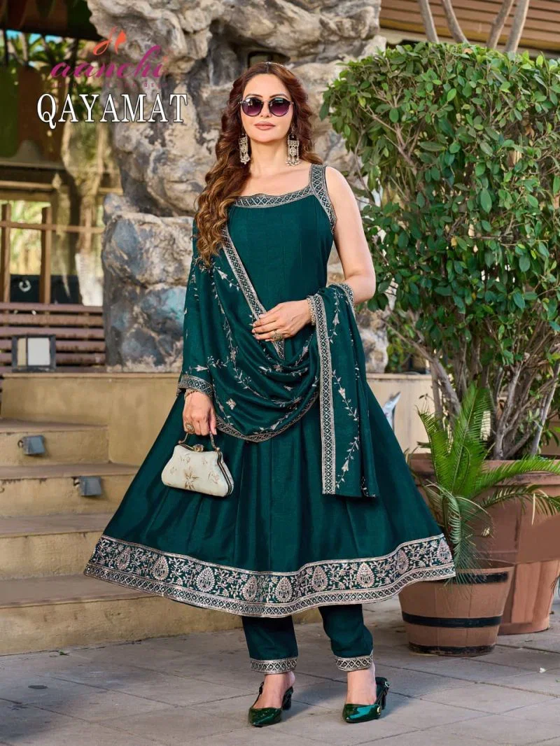 Aanchi Qayamat Vichitra Silk Embroidered Anarkali Kurti With Bottom Dupatta Wholesale 5 Aanchi Qayamat Vichitra Silk Embroidered Anarkali Kurti With Bottom Dupatta Wholesale