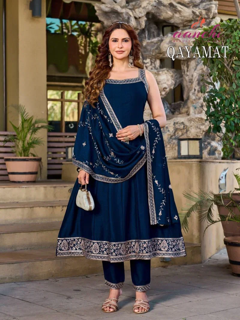 Aanchi Qayamat Vichitra Silk Embroidered Anarkali Kurti With Bottom Dupatta Wholesale 6 Aanchi Qayamat Vichitra Silk Embroidered Anarkali Kurti With Bottom Dupatta Wholesale