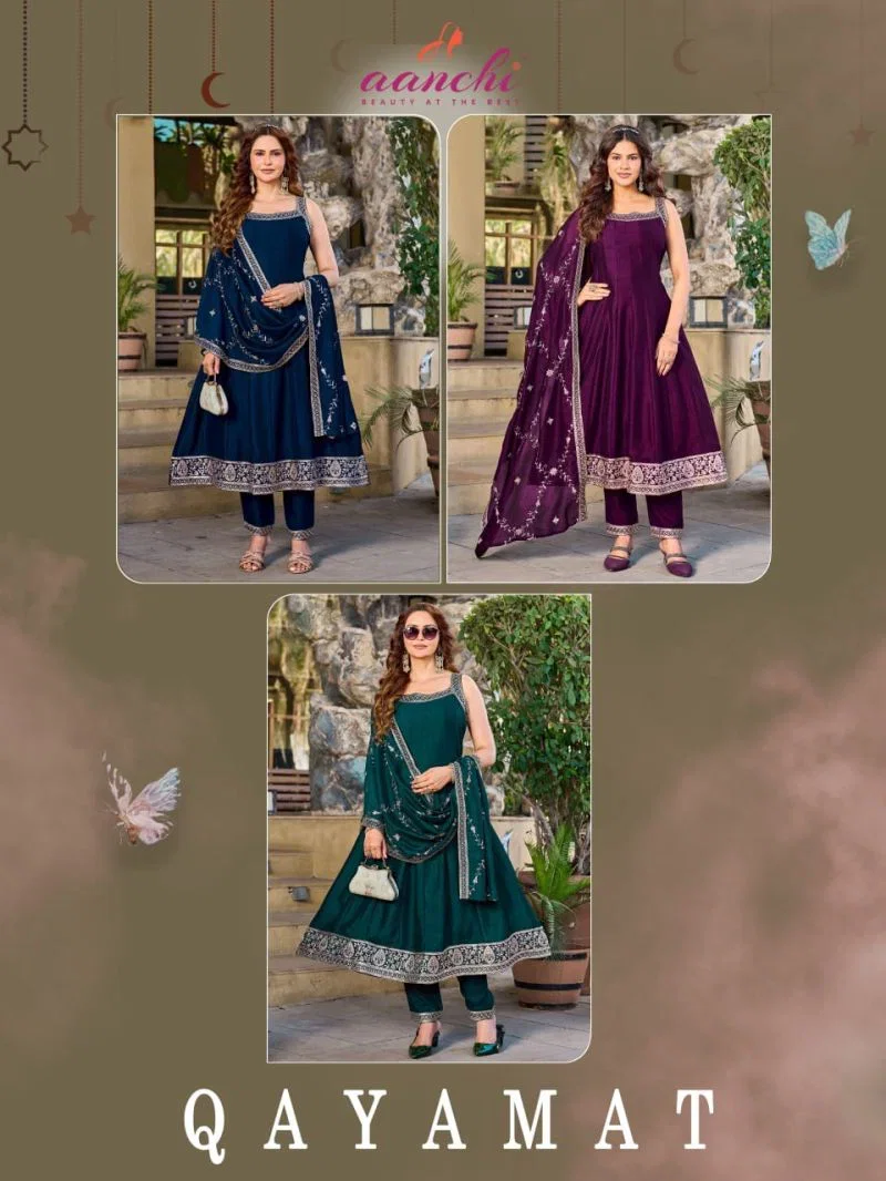 Aanchi Qayamat Vichitra Silk Embroidered Anarkali Kurti With Bottom Dupatta Wholesale 7 Aanchi Qayamat Vichitra Silk Embroidered Anarkali Kurti With Bottom Dupatta Wholesale