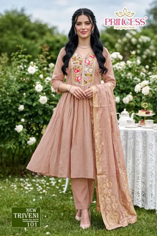Buy Princess New Triveni Roman Silk Embroidered Kurti Set Collection Wholesale 2026
