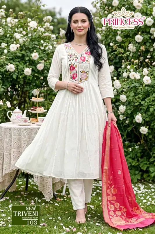 Buy Princess New Triveni Roman Silk Embroidered Kurti Set Collection Wholesale 2026