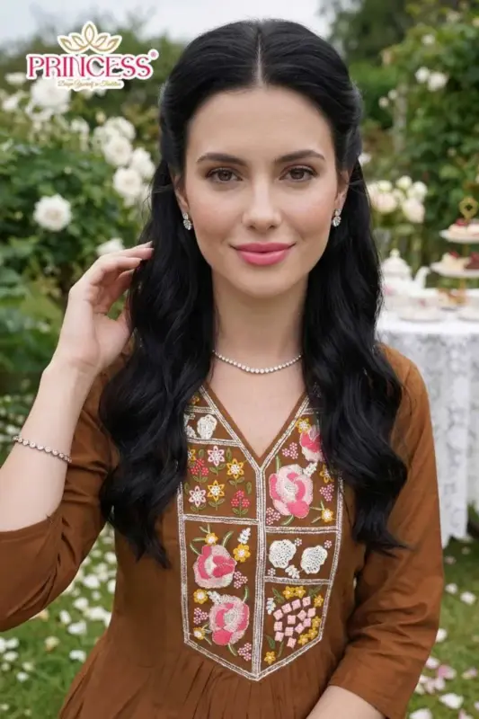 Buy Princess New Triveni Roman Silk Embroidered Kurti Set Collection Wholesale 2026