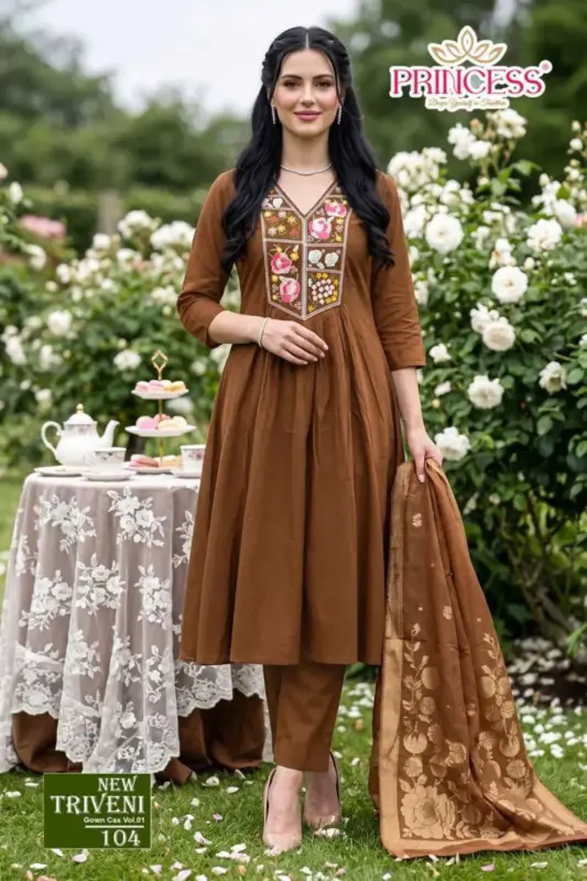 Buy Princess New Triveni Roman Silk Embroidered Kurti Set Collection Wholesale 2026