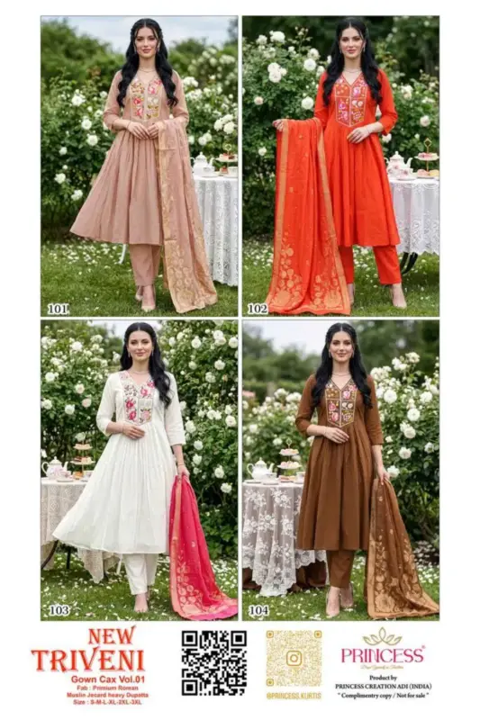 Buy Princess New Triveni Roman Silk Embroidered Kurti Set Collection Wholesale 2026