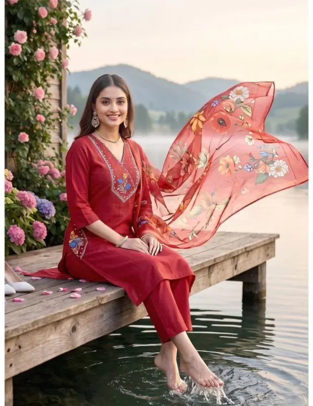 Latest Kit Kat 1 Roman Silk Embroidered Kurti With Bottom Dupatta Wholesale 2026