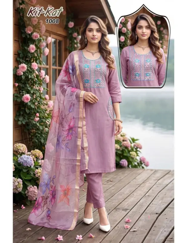 Latest Kit Kat 1 Roman Silk Embroidered Kurti With Bottom Dupatta Wholesale 2026