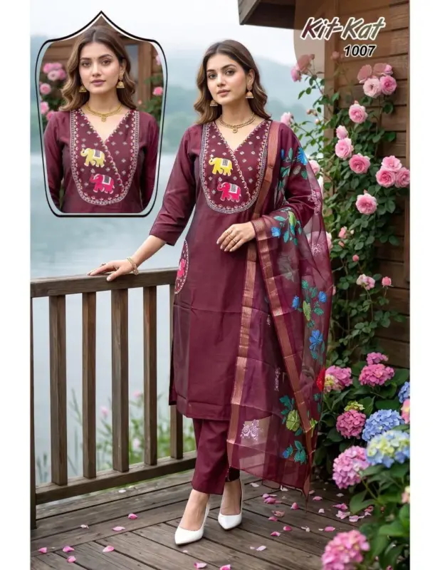 Latest Kit Kat 1 Roman Silk Embroidered Kurti With Bottom Dupatta Wholesale 2026