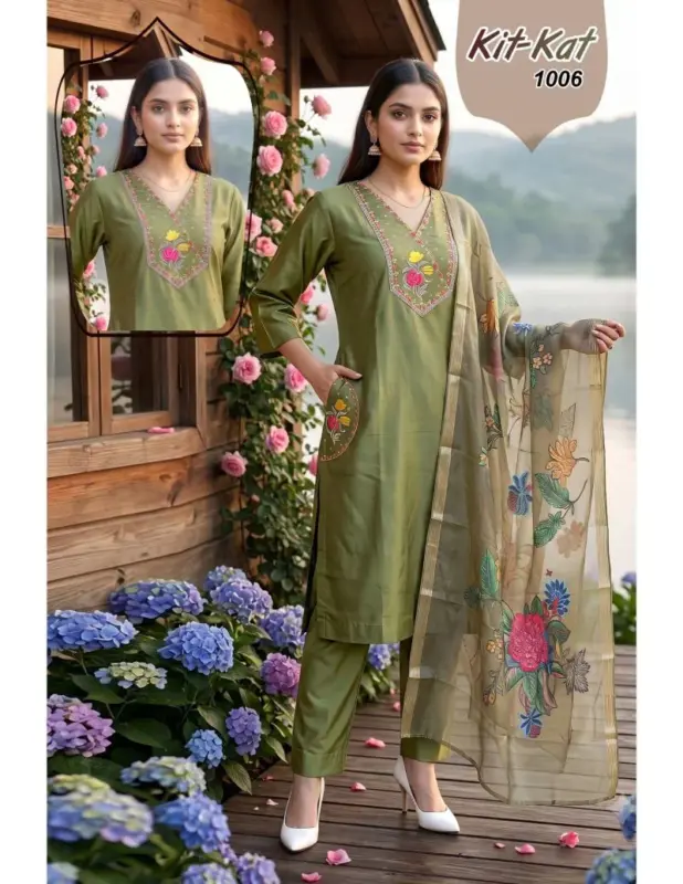 Latest Kit Kat 1 Roman Silk Embroidered Kurti With Bottom Dupatta Wholesale 2026