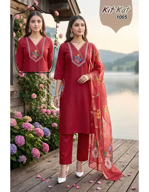 Latest Kit Kat 1 Roman Silk Embroidered Kurti With Bottom Dupatta Wholesale 2026