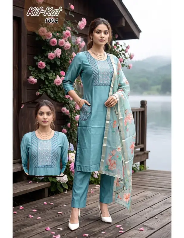 Latest Kit Kat 1 Roman Silk Embroidered Kurti With Bottom Dupatta Wholesale 2026