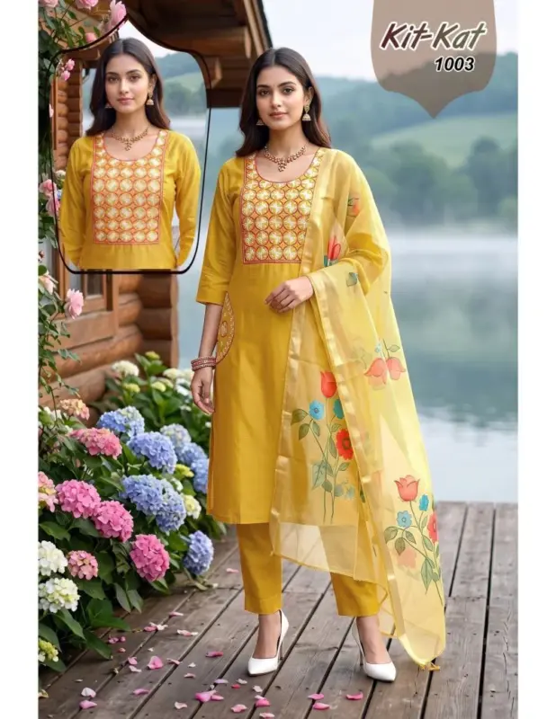 Latest Kit Kat 1 Roman Silk Embroidered Kurti With Bottom Dupatta Wholesale 2026