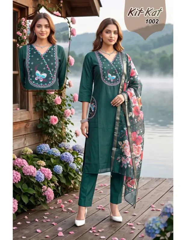 Latest Kit Kat 1 Roman Silk Embroidered Kurti With Bottom Dupatta Wholesale 2026