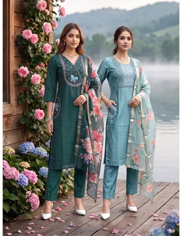 Latest Kit Kat 1 Roman Silk Embroidered Kurti With Bottom Dupatta Wholesale 2026