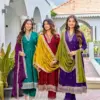 Aanchi Bourbon Vichitra Silk Embroidered Anarkali Kurti With Bottom Dupatta Wholesale