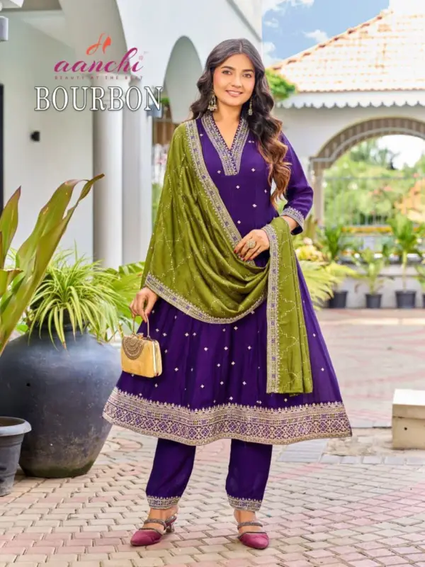 Stylish Aanchi Bourbon Vichitra Silk Embroidered Anarkali Kurti With Bottom Dupatta Wholesale 2026