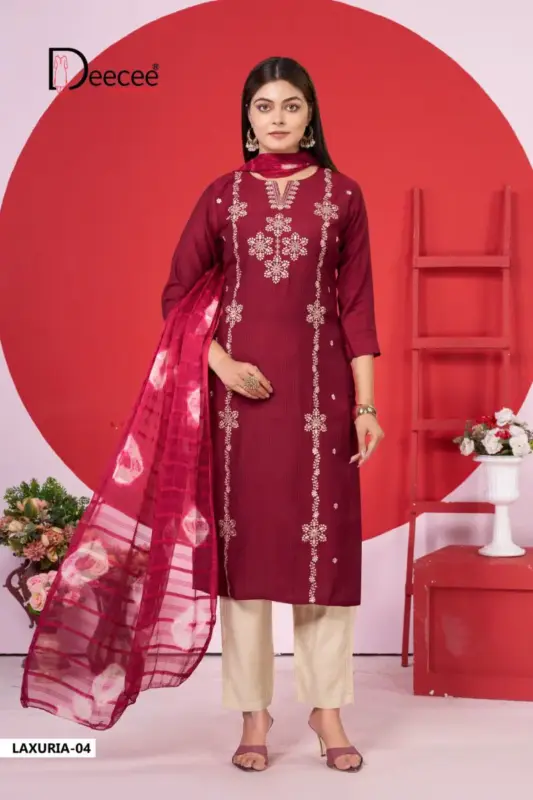 Latest Deecee Laxuria Barlin Embroidered Kurti With Bottom Dupatta Collection Wholesale 2026