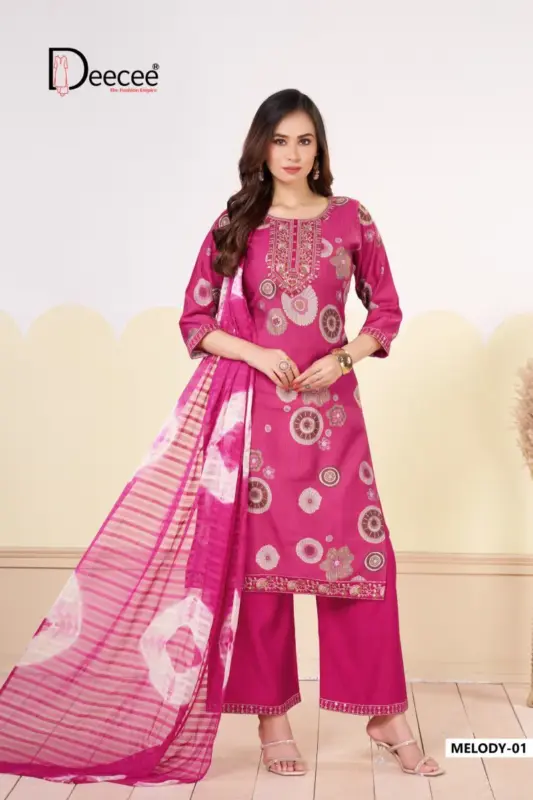 Latest Deecee Melody Barlin Print Embroidered Kurti With Bottom Dupatta Wholesale 2026