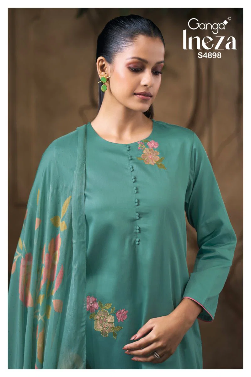 Ganga Ineza 4898 Cotton Satin Embroidered Salwar Kameez Collection Wholesale