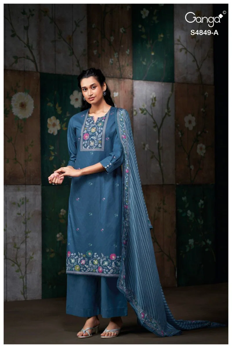 Ganga Pazellea 4849 Cotton With Embroidered And Handwork Salwar Kameez Wholesale 4 Ganga Pazellea 4849 Cotton With Embroidered And Handwork Salwar Kameez Wholesale