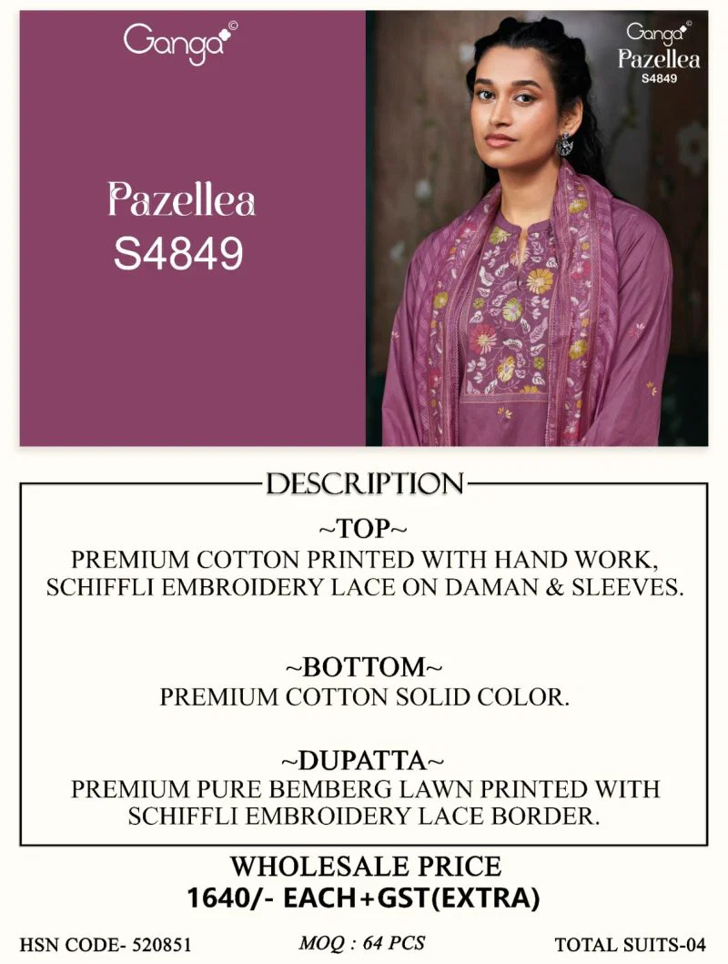 Ganga Pazellea 4849 Cotton With Embroidered And Handwork Salwar Kameez Wholesale 12 Ganga Pazellea 4849 Cotton With Embroidered And Handwork Salwar Kameez Wholesale