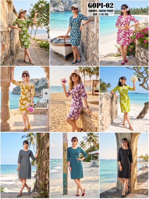Latest Gopi 2 Rayon Floral Printed Fancy Kurti Collection Wholesale 2026