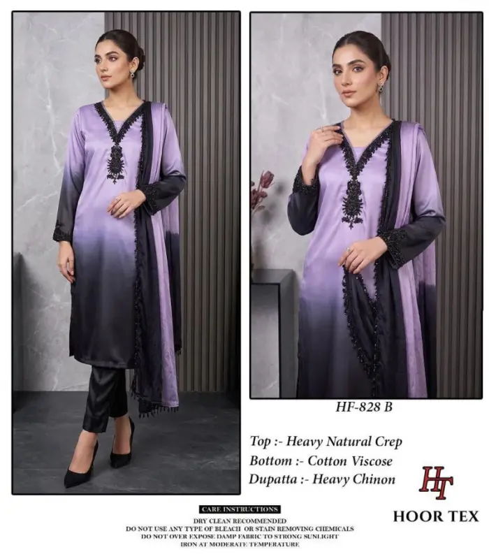 Beautiful Hoor Tex 828 A To D Heavy Natural Crepe Pakistani Salwar Kameez Wholesale 2026