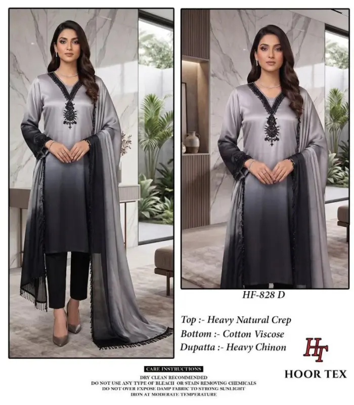 Beautiful Hoor Tex 828 A To D Heavy Natural Crepe Pakistani Salwar Kameez Wholesale 2026