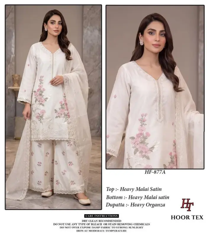 Launching Hoor Tex 877 A To D Malai Satin Embroidered Salwar Kameez Wholesale 2026