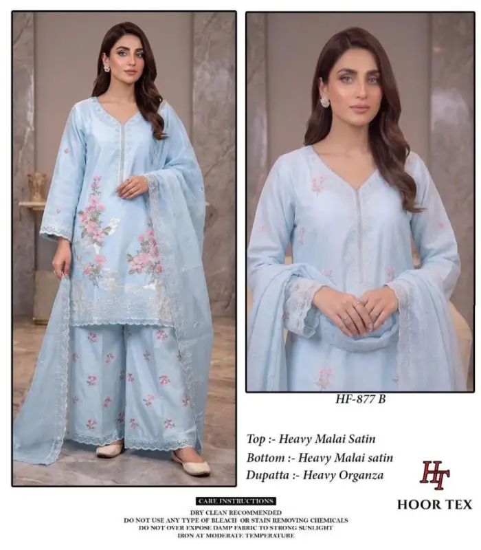 Launching Hoor Tex 877 A To D Malai Satin Embroidered Salwar Kameez Wholesale 2026