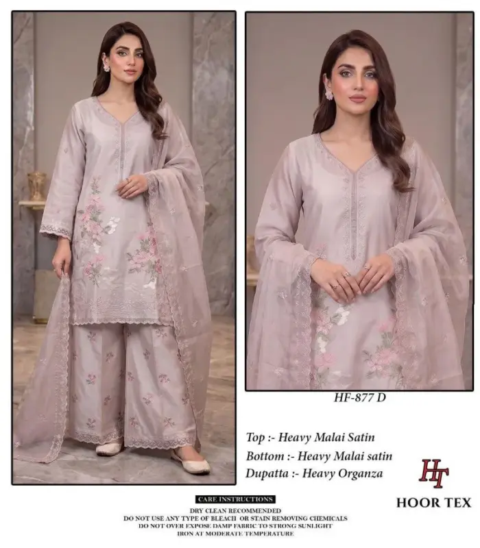 Launching Hoor Tex 877 A To D Malai Satin Embroidered Salwar Kameez Wholesale 2026