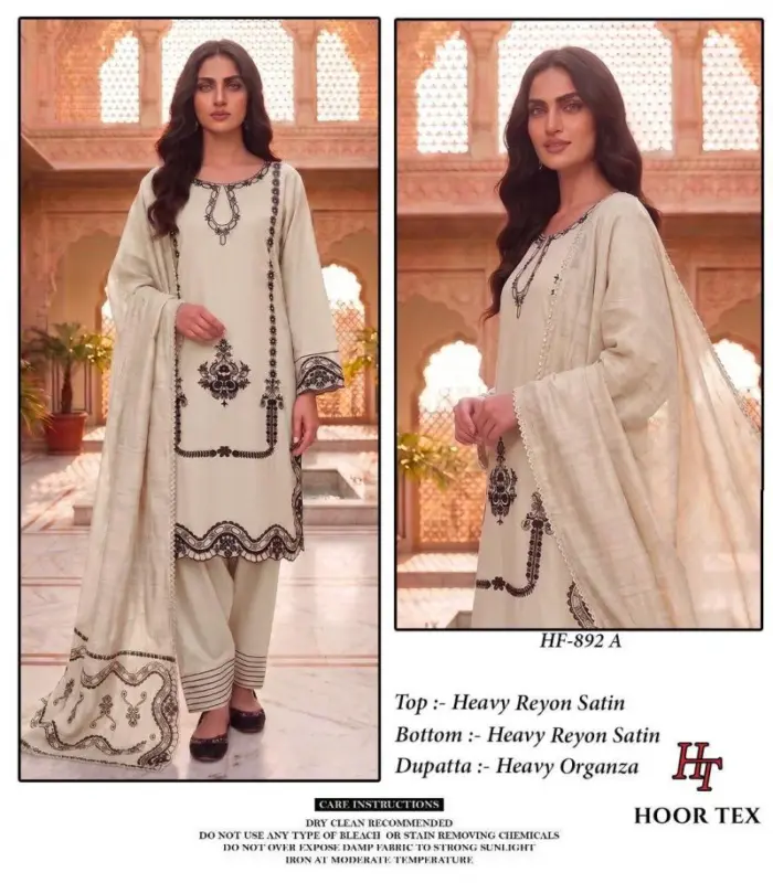 Launching Hoor Tex 892 A To D Rayon Satin Embroidered Salwar Kameez Collection Wholesale 2026