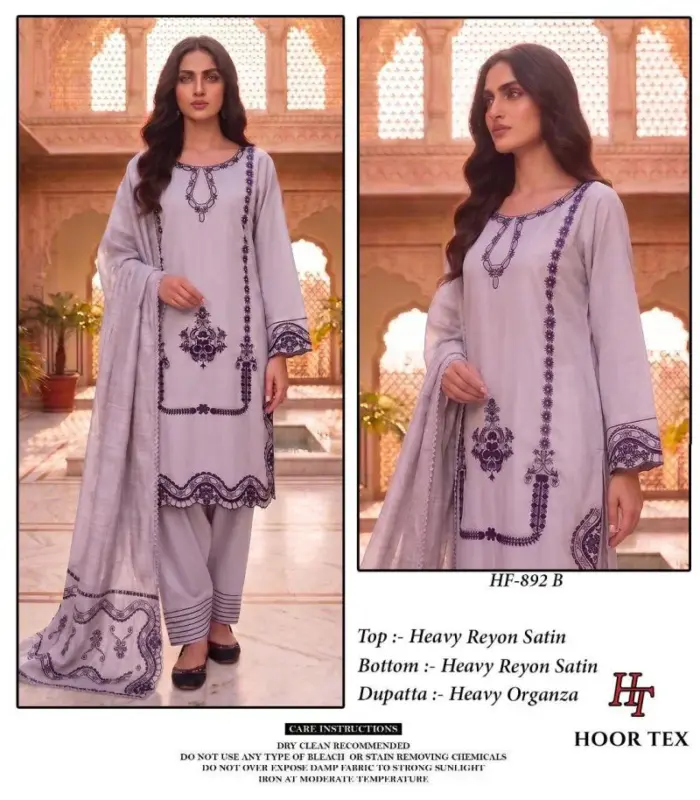 Launching Hoor Tex 892 A To D Rayon Satin Embroidered Salwar Kameez Collection Wholesale 2026