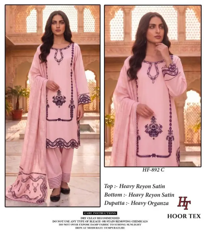 Launching Hoor Tex 892 A To D Rayon Satin Embroidered Salwar Kameez Collection Wholesale 2026