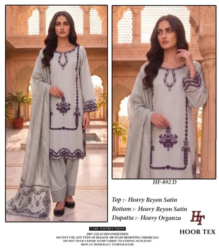 Launching Hoor Tex 892 A To D Rayon Satin Embroidered Salwar Kameez Collection Wholesale 2026