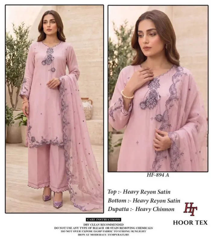 Latest Hoor Tex 894 A To D Rayon Satin Embroidered Salwar Kameez Collection Wholesale 2026