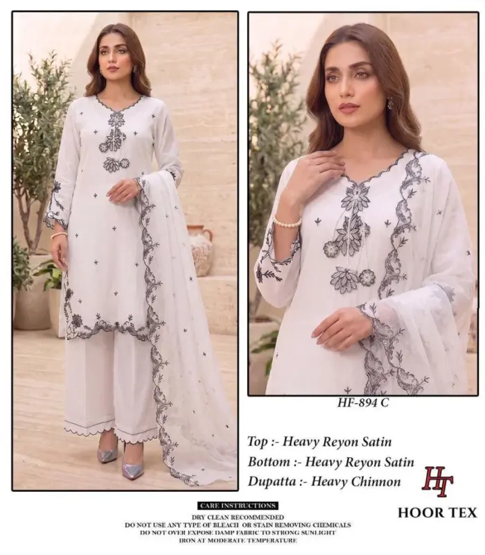 Latest Hoor Tex 894 A To D Rayon Satin Embroidered Salwar Kameez Collection Wholesale 2026
