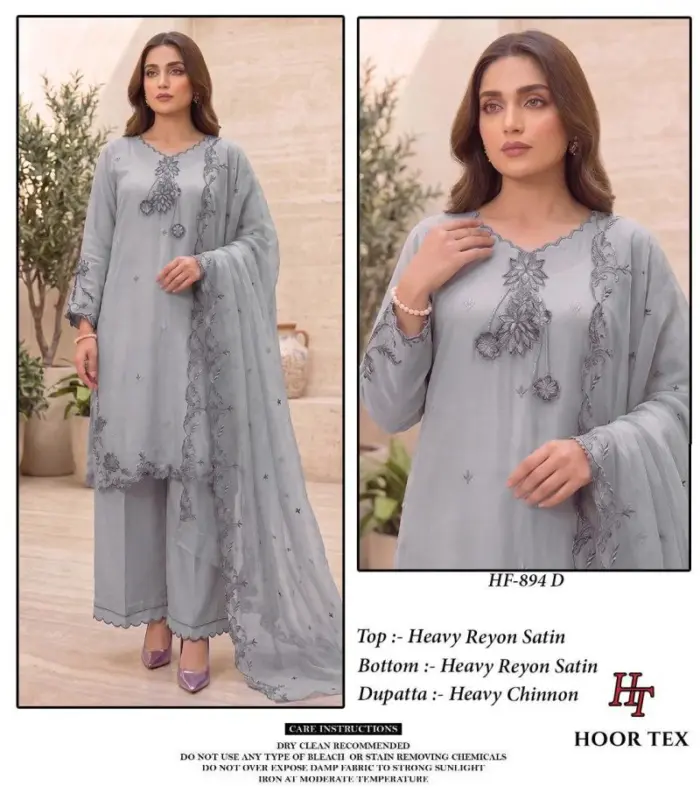 Latest Hoor Tex 894 A To D Rayon Satin Embroidered Salwar Kameez Collection Wholesale 2026