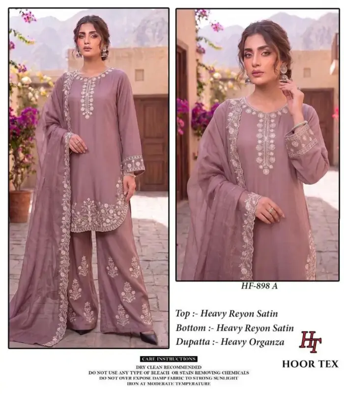 Launching Hoor Tex 898 A To D Rayon Satin Embroidered Salwar Kameez Collection Wholesale 2026
