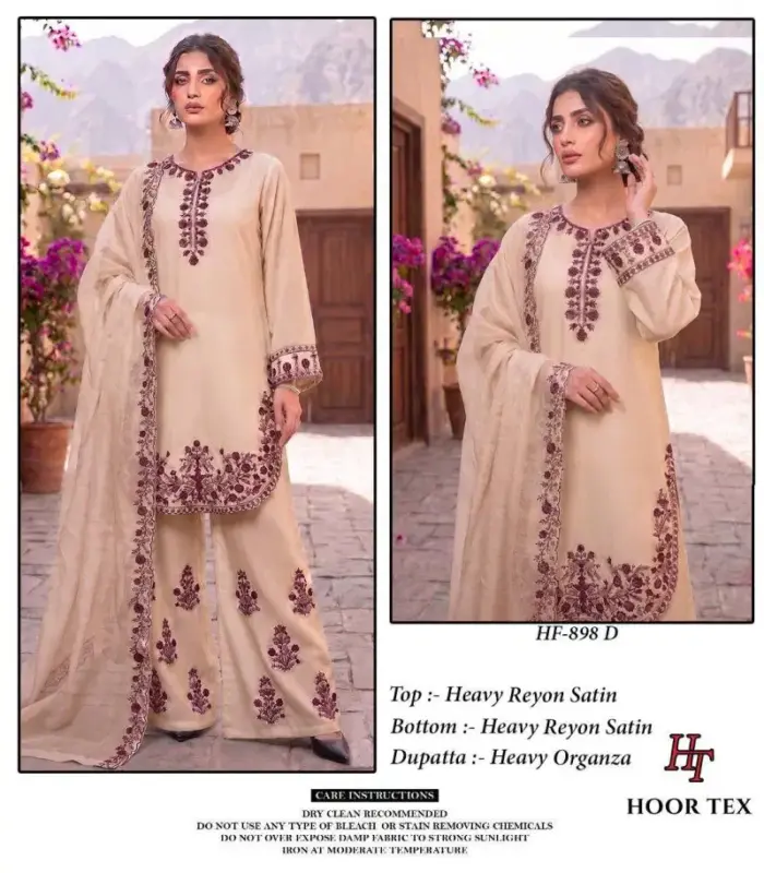 Launching Hoor Tex 898 A To D Rayon Satin Embroidered Salwar Kameez Collection Wholesale 2026