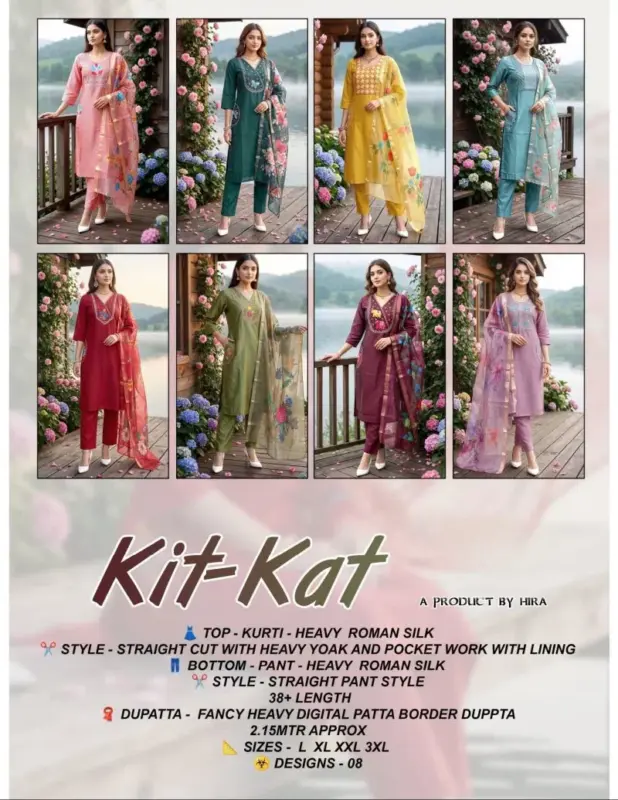 Latest Kit Kat 1 Roman Silk Embroidered Kurti With Bottom Dupatta Wholesale 2026