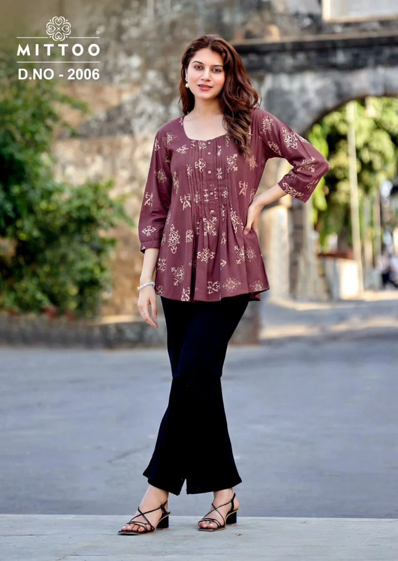 Mittoo Crispy Rayon Printed Top Wholesale 7 Stylish Mittoo Crispy Rayon Printed Top Wholesale 2026