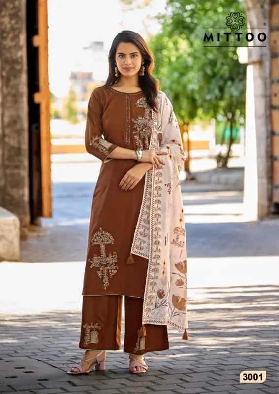 Launching Mittoo Noorika Rayon Thread And Hand Work Kurti With Bottom Dupatta Wholesale 2026