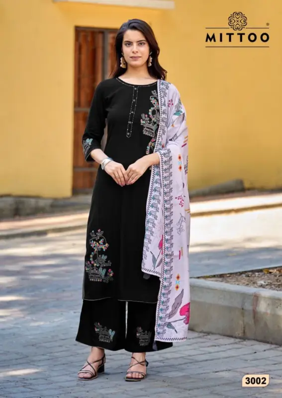 Launching Mittoo Noorika Rayon Thread And Hand Work Kurti With Bottom Dupatta Wholesale 2026