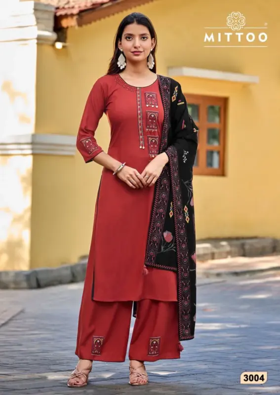 Launching Mittoo Noorika Rayon Thread And Hand Work Kurti With Bottom Dupatta Wholesale 2026