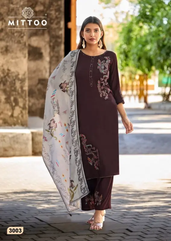 Launching Mittoo Noorika Rayon Thread And Hand Work Kurti With Bottom Dupatta Wholesale 2026