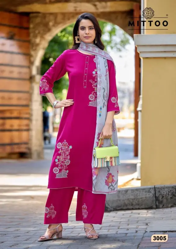 Launching Mittoo Noorika Rayon Thread And Hand Work Kurti With Bottom Dupatta Wholesale 2026