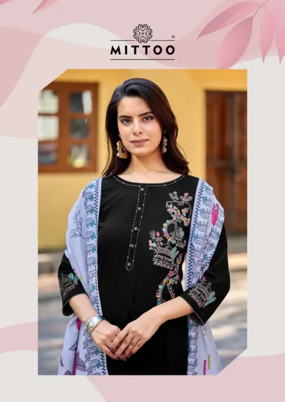 Launching Mittoo Noorika Rayon Thread And Hand Work Kurti With Bottom Dupatta Wholesale 2026