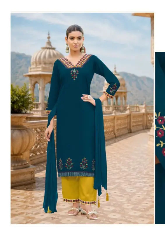 Buy Woodee Noor Rayon Thread Work Kurti With Bottom Dupatta Wholesale 2026