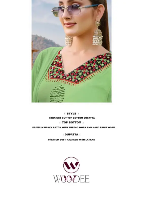 Buy Woodee Noor Rayon Thread Work Kurti With Bottom Dupatta Wholesale 2026
